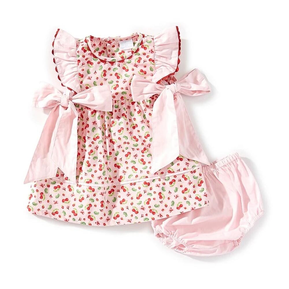 Edgehill Collection Baby Girls Sleeveless Cherry Print Side Bow Dress (12M)